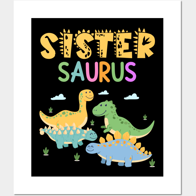 Dinosaur Funny Sistersaur family matching dinosaur Gift For Women Mother day Wall Art by tearbytea